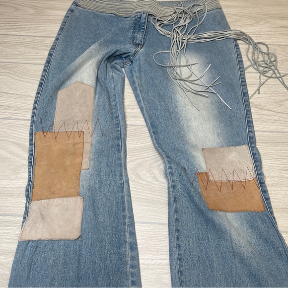 Joe Boxer Y2K 2000’s Flare Suede Leather Patchwork Light Wash Jeans Size 13 - Picture 13 of 15